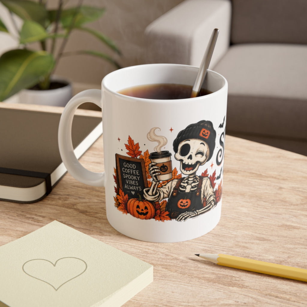 Spooky Sips skeleton coffee mug | Halloween ceramic mug