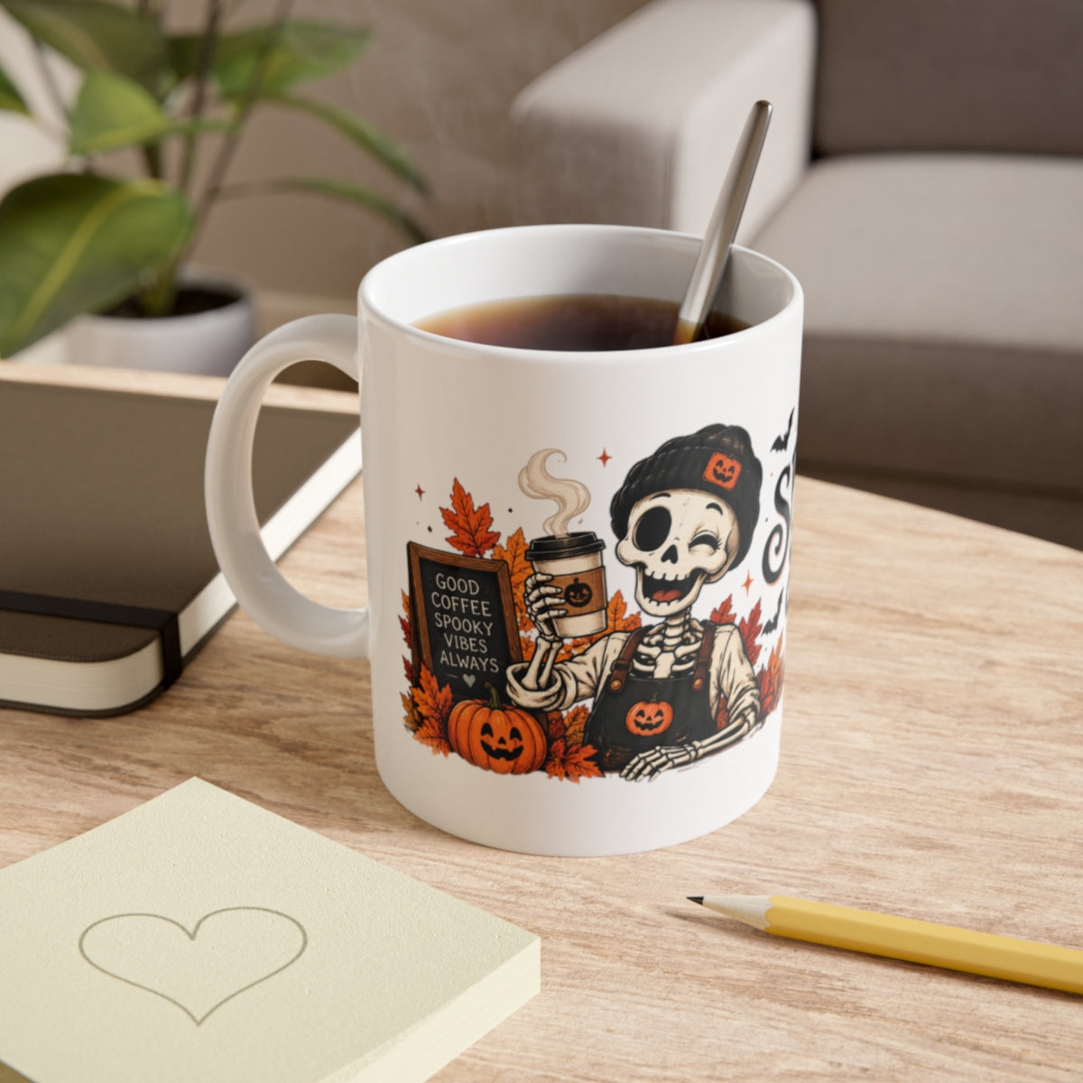 Spooky Sips skeleton coffee mug | Halloween ceramic mug