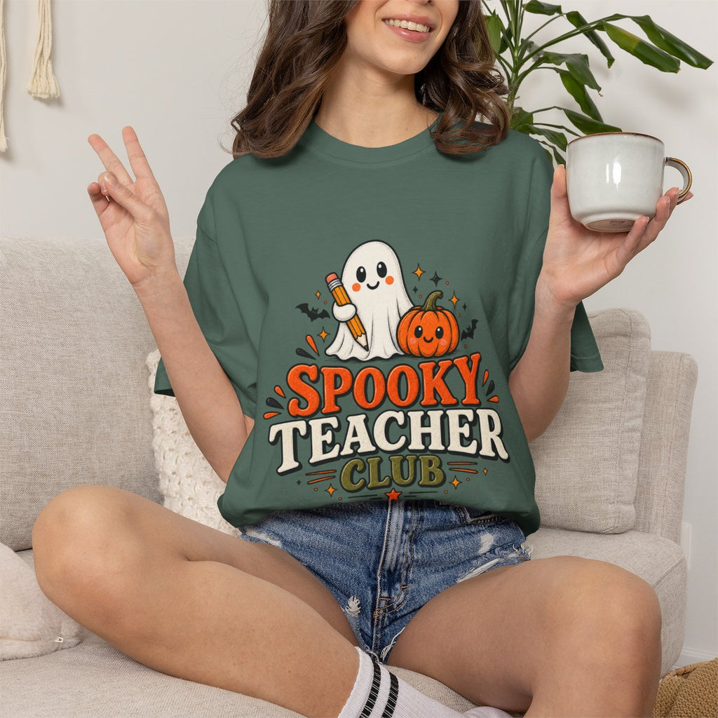 Spooky Teacher Club T-shirt | Halloween ghost and pumpkin design