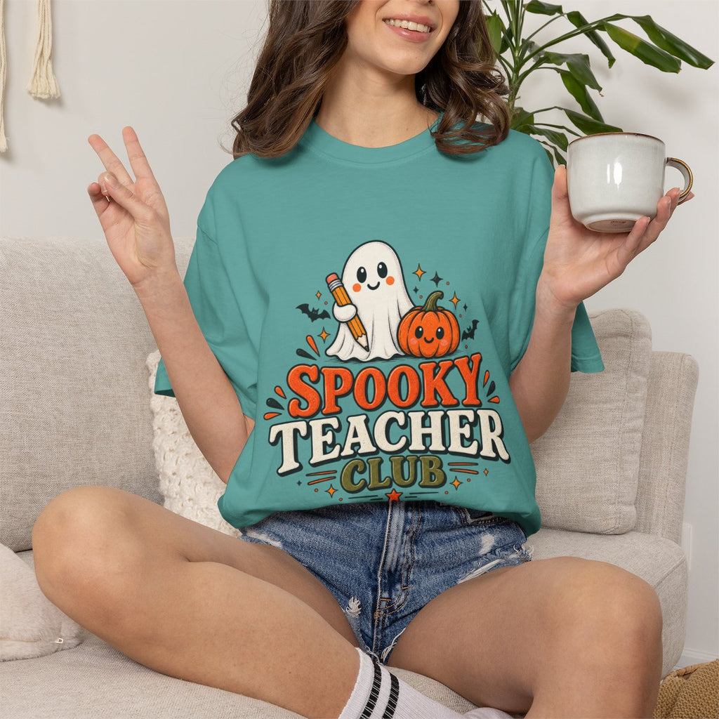 Spooky Teacher Club T-shirt | Halloween ghost and pumpkin design