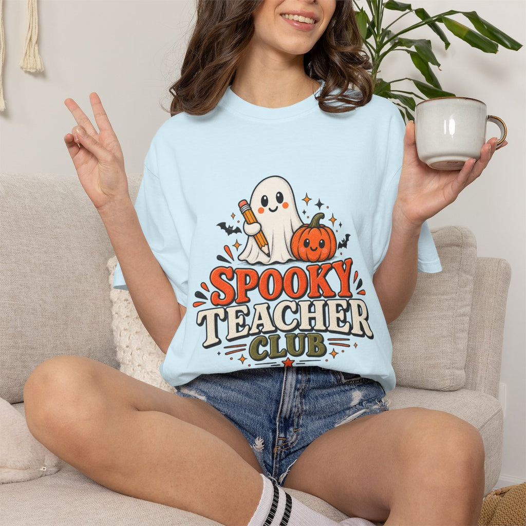 Spooky Teacher Club T-shirt | Halloween ghost and pumpkin design
