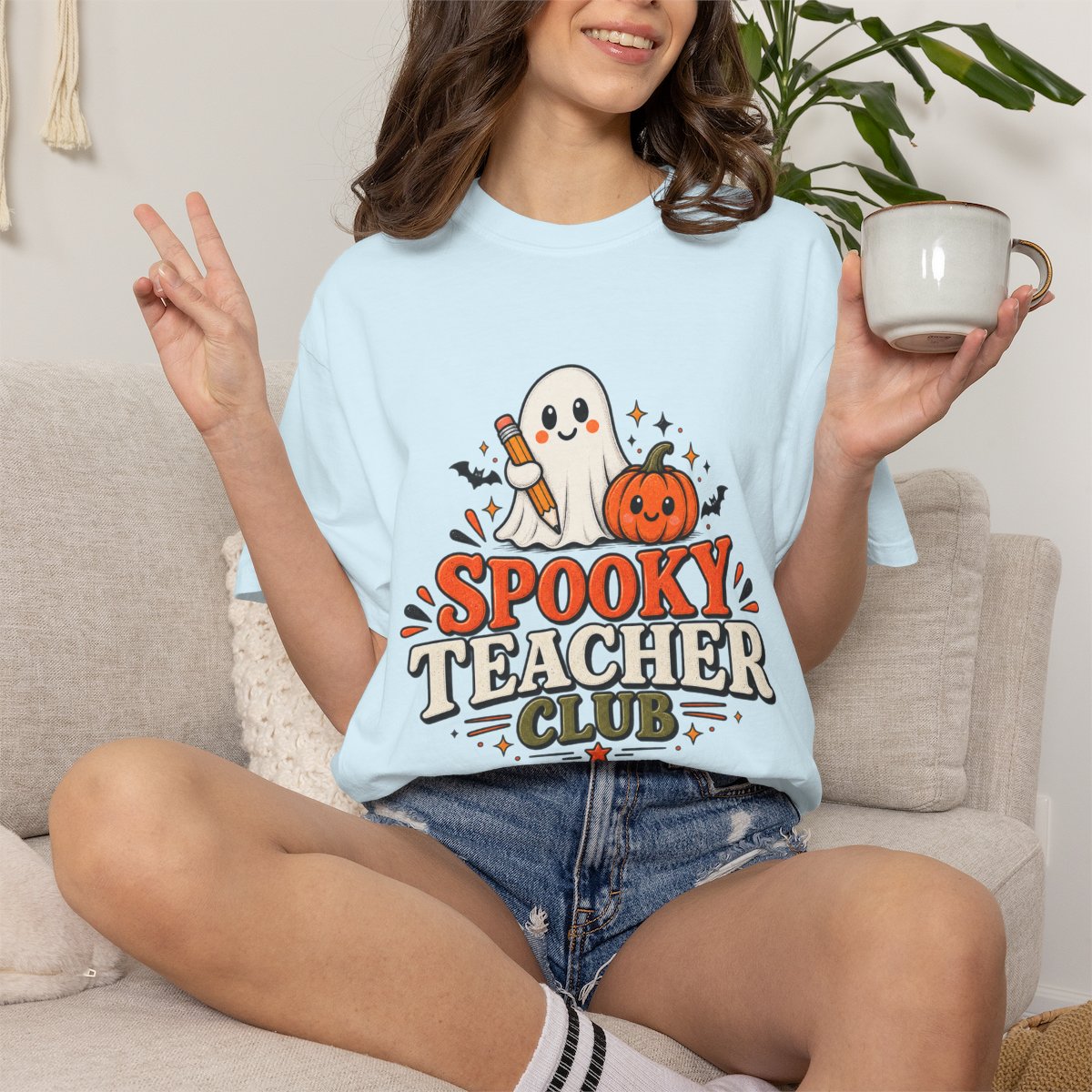 Spooky Teacher Club T-shirt | Halloween ghost and pumpkin design
