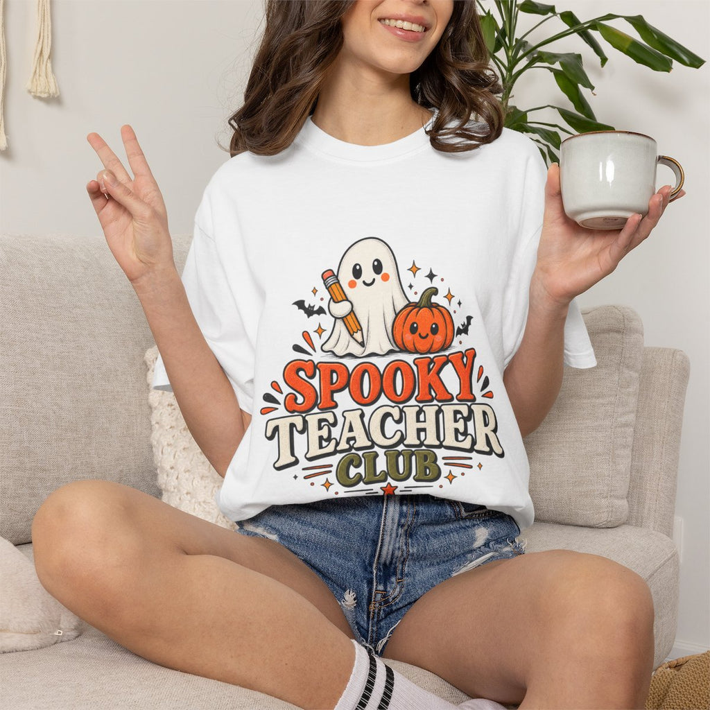 Spooky Teacher Club T-shirt | Halloween ghost and pumpkin design