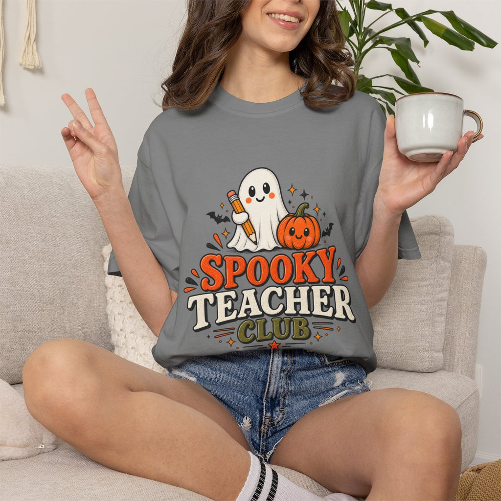 Spooky Teacher Club T-shirt | Halloween ghost and pumpkin design