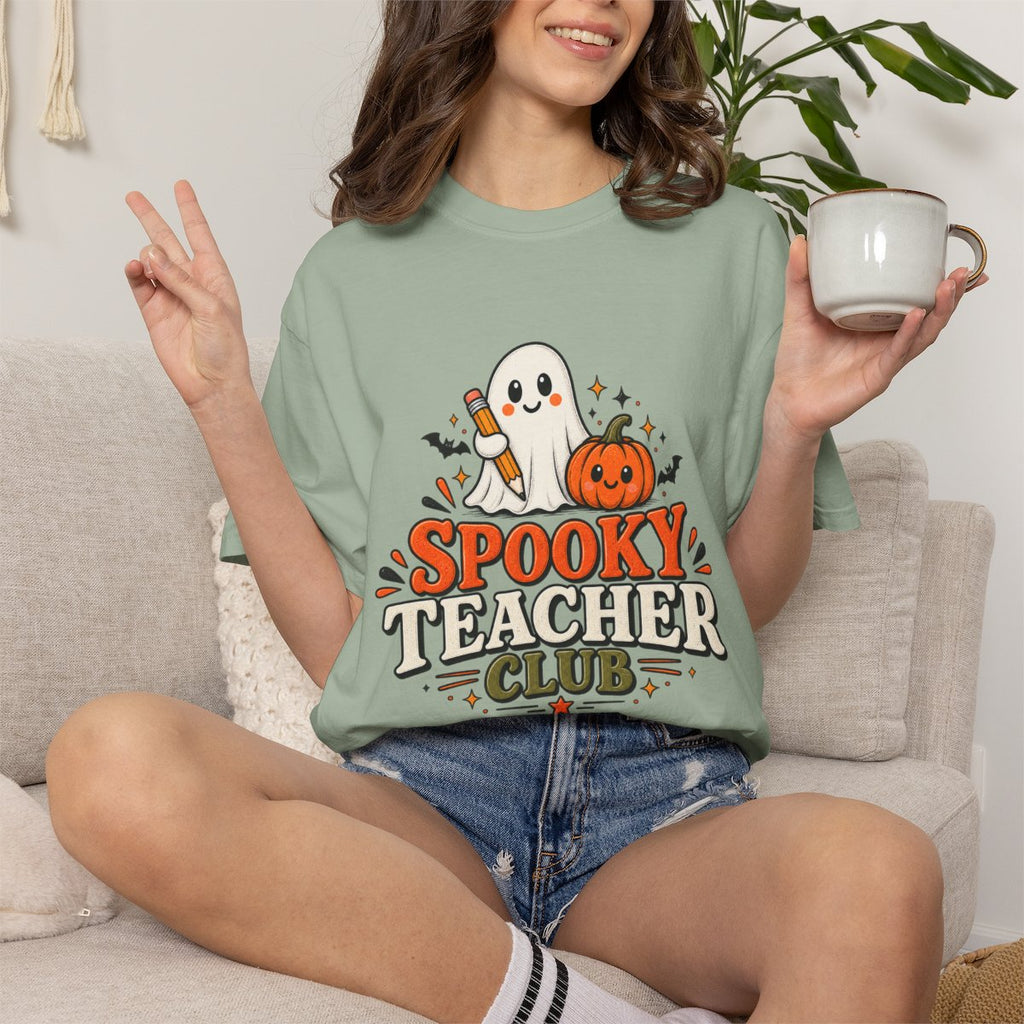 Spooky Teacher Club T-shirt | Halloween ghost and pumpkin design