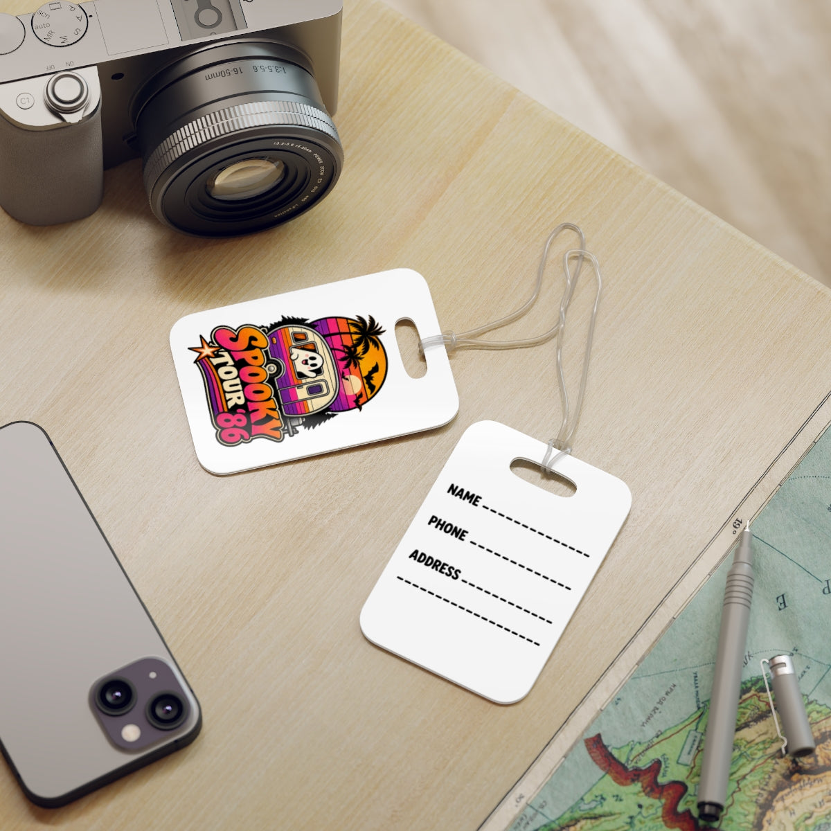 Spooky Tour '86 Camper Luggage Tags | Retro Ghost RV Travel Tag
