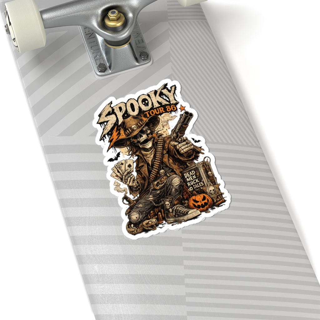 Spooky Tour '86 Cowboy Sticker, Skeleton Western Halloween Decal