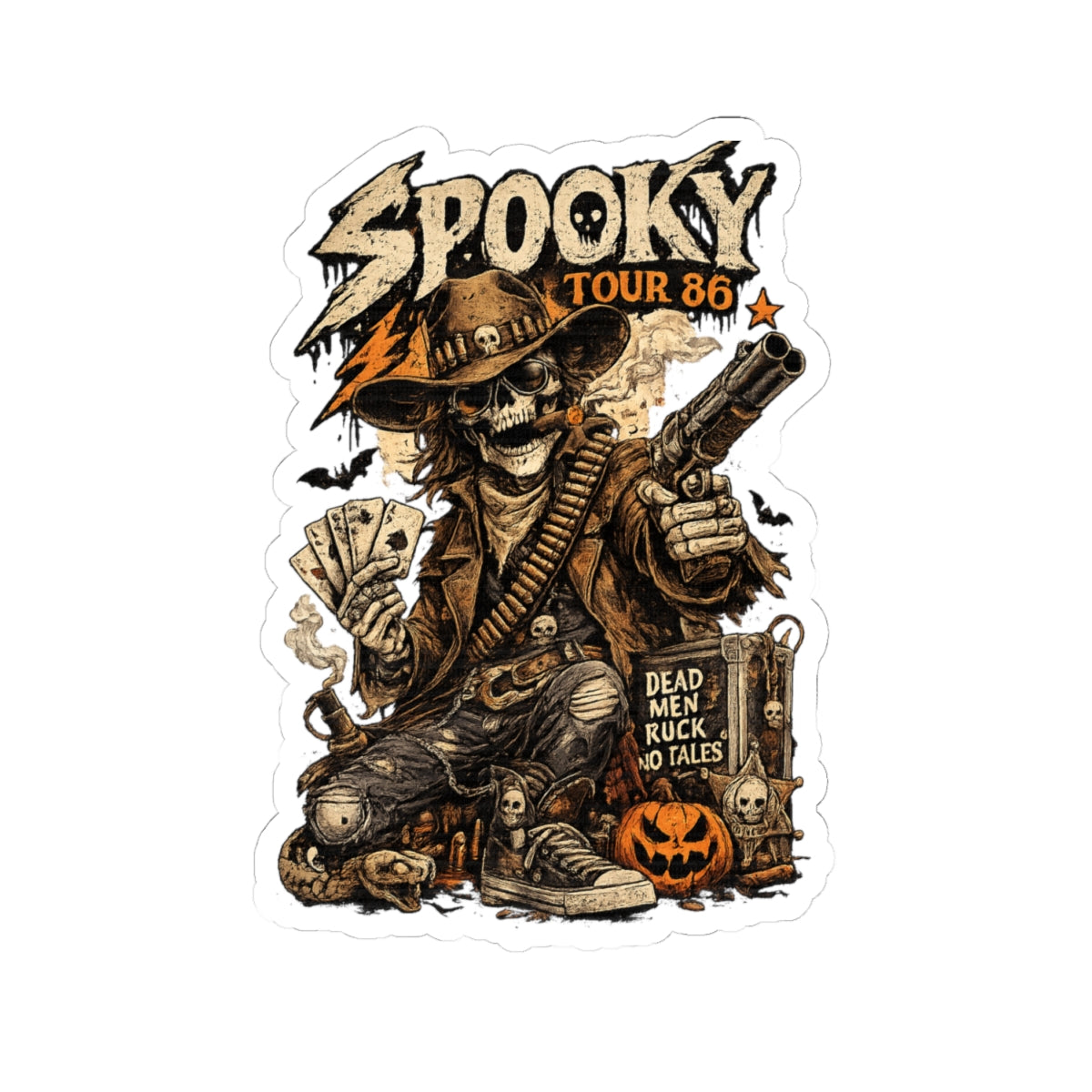 Spooky Tour '86 Cowboy Sticker, Skeleton Western Halloween Decal