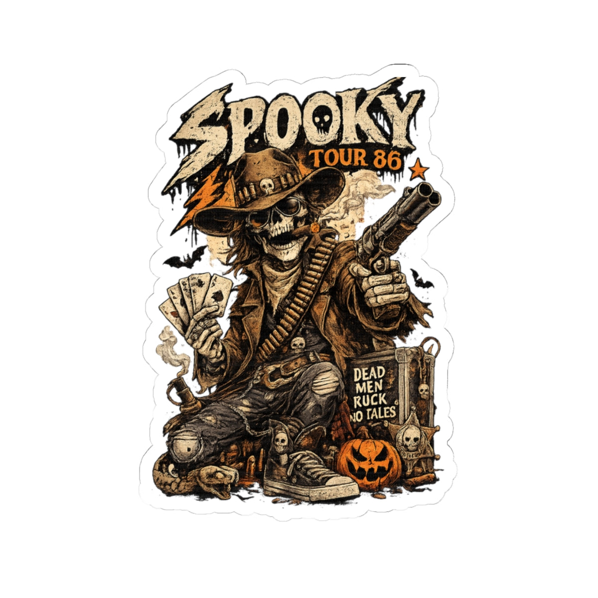 Spooky Tour '86 Cowboy Sticker, Skeleton Western Halloween Decal