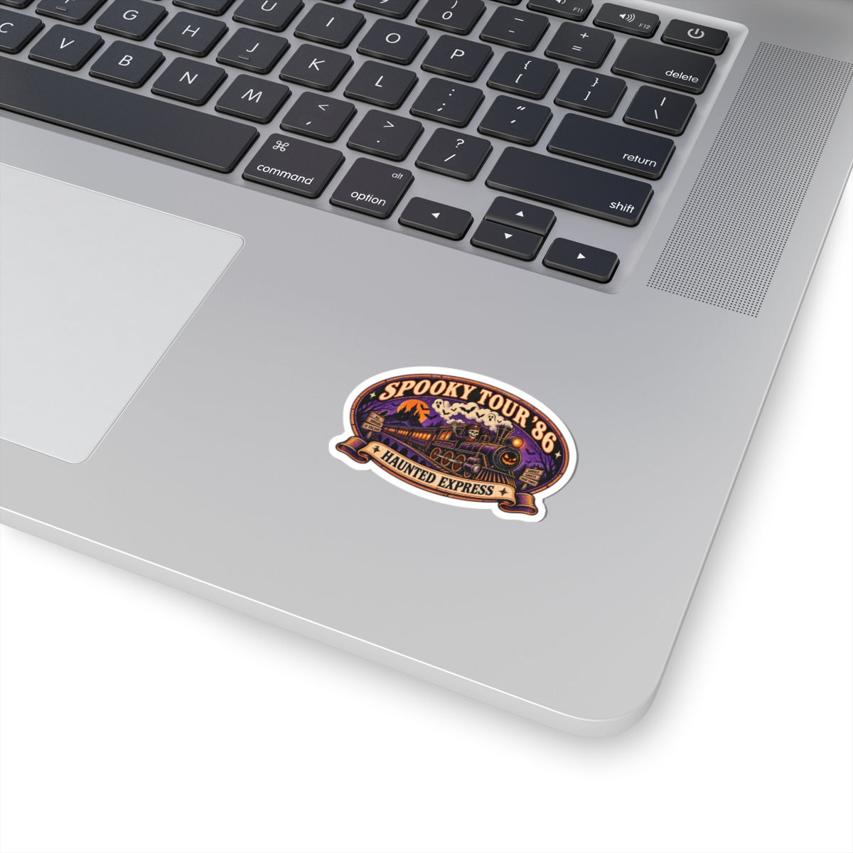 Spooky Tour '86 Haunted Express Sticker | Retro Ghost Train Skeleton Conductor Vinyl Decal for Laptop, Water Bottle