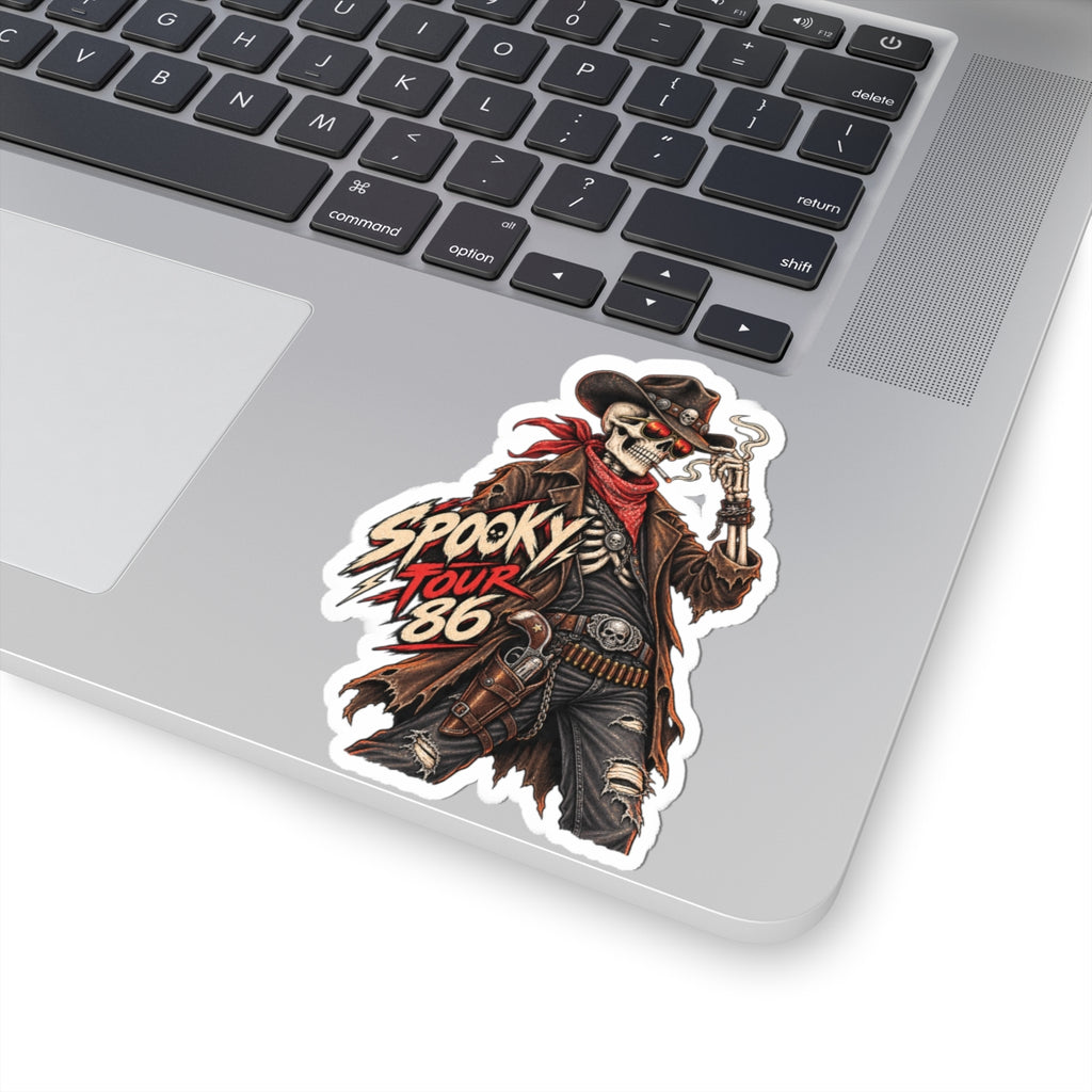Spooky Tour '86 Saloon Sticker, Skeleton Cowboy Halloween Decal