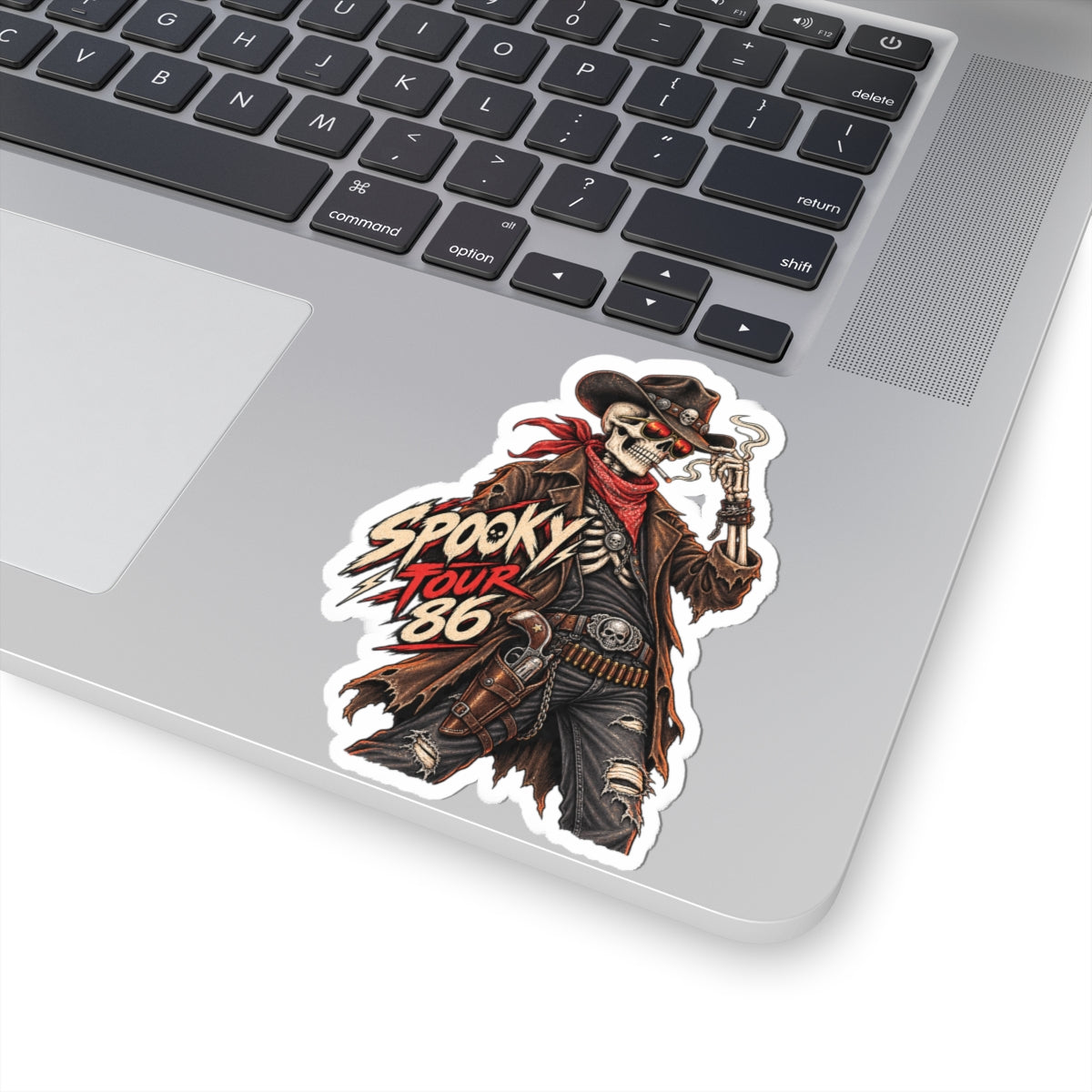 Spooky Tour '86 Saloon Sticker, Skeleton Cowboy Halloween Decal