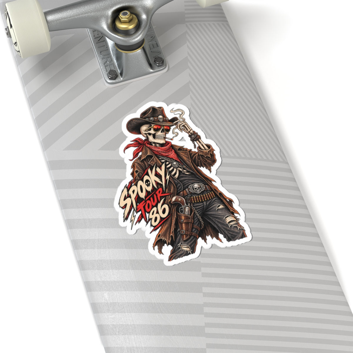 Spooky Tour '86 Saloon Sticker, Skeleton Cowboy Halloween Decal