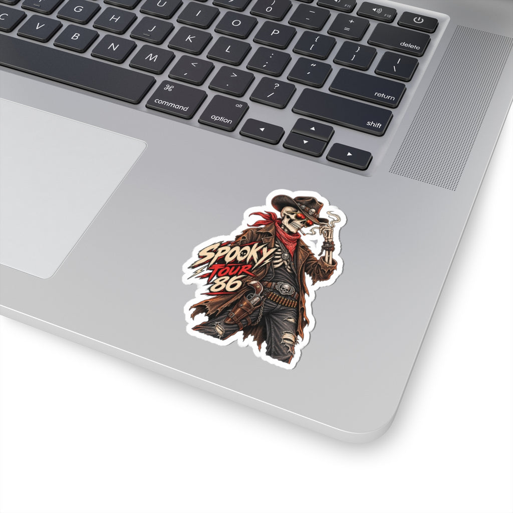 Spooky Tour '86 Saloon Sticker, Skeleton Cowboy Halloween Decal
