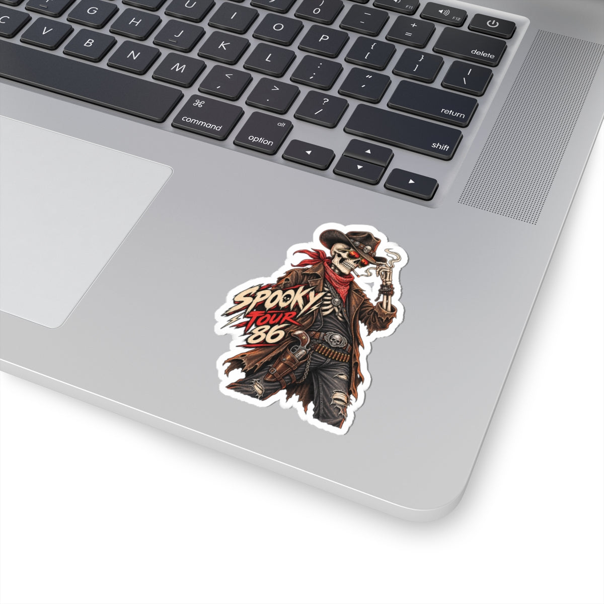 Spooky Tour '86 Saloon Sticker, Skeleton Cowboy Halloween Decal