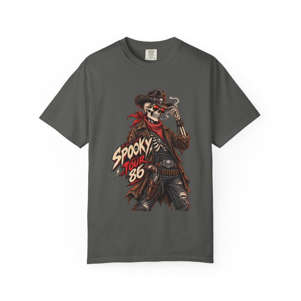 Spooky Tour '86 Skeleton Cowboy T-shirt | Horror Western Graphic Tee