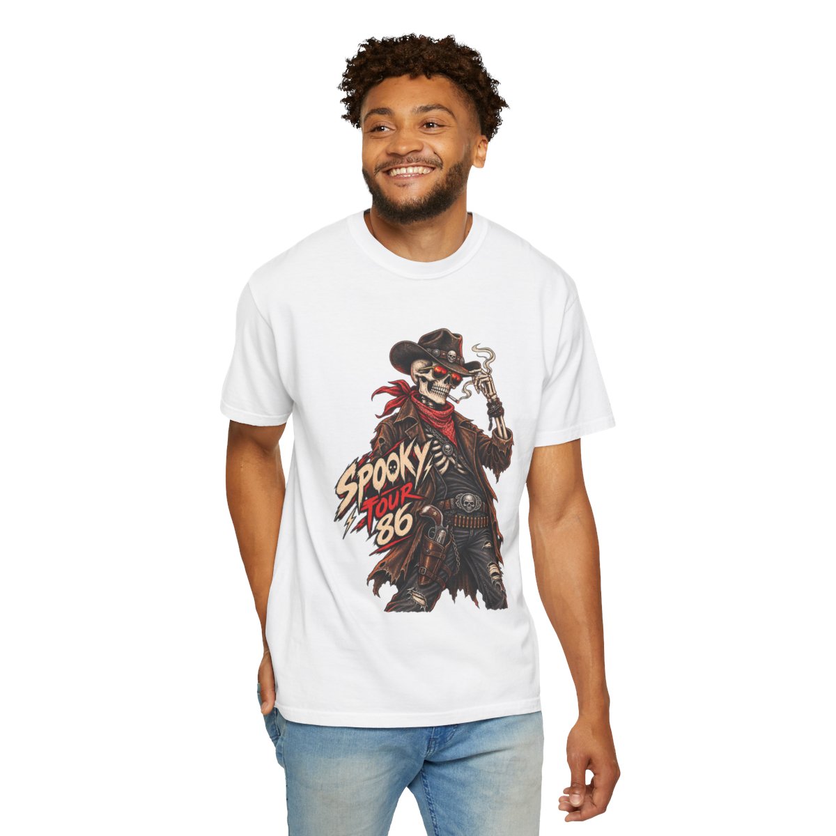 Spooky Tour '86 Skeleton Cowboy T-shirt | Horror Western Graphic Tee