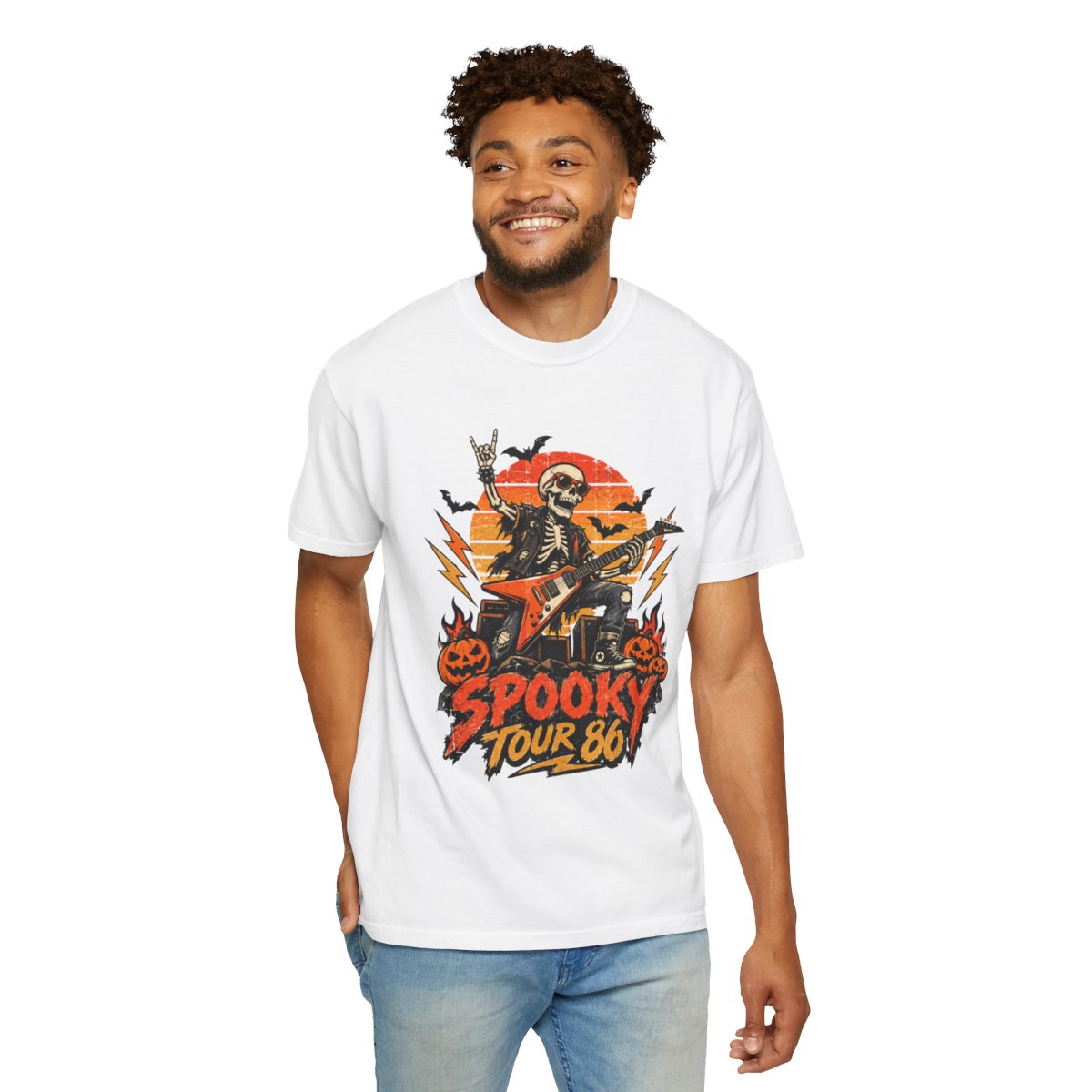 Spooky Tour 86 Skeleton Guitarist T-shirt | Halloween Rock Tee