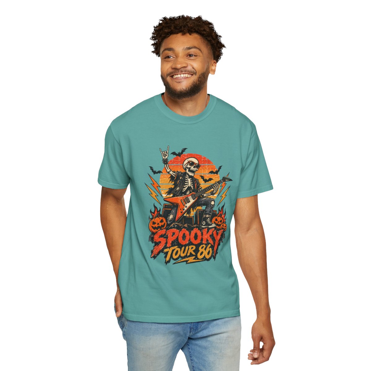 Spooky Tour 86 Skeleton Guitarist T-shirt | Halloween Rock Tee