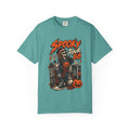 Spooky Tour '86 Skeleton Skateboard T-shirt | Halloween Pumpkin Graphic