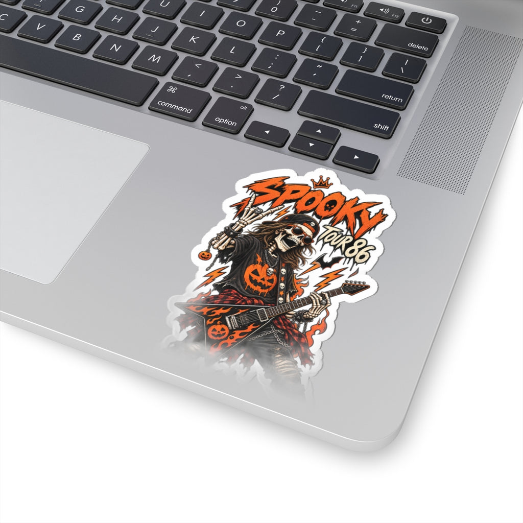 Spooky Tour '86 Sticker, Skeleton Guitarist Halloween Rock Decal