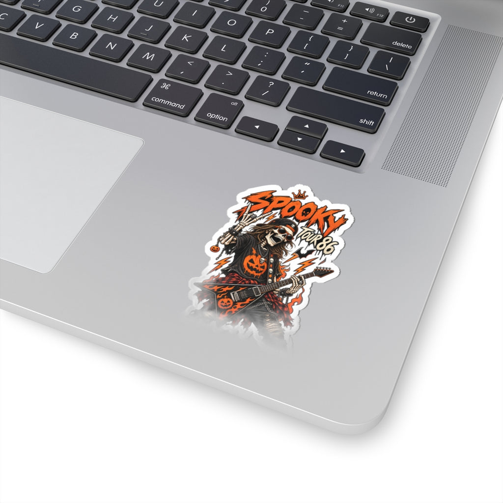 Spooky Tour '86 Sticker, Skeleton Guitarist Halloween Rock Decal
