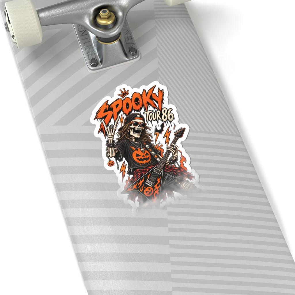 Spooky Tour '86 Sticker, Skeleton Guitarist Halloween Rock Decal