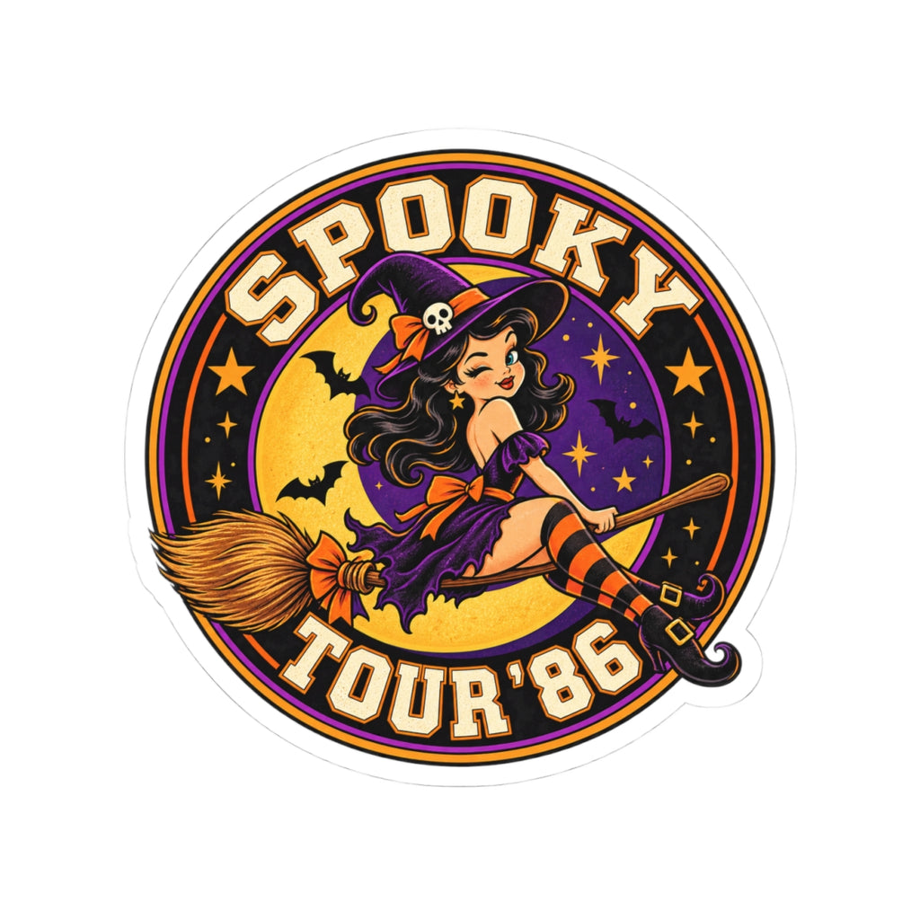 Spooky Tour '86 Witch Illustration Sticker | Kiss-Cut Vinyl Sticker