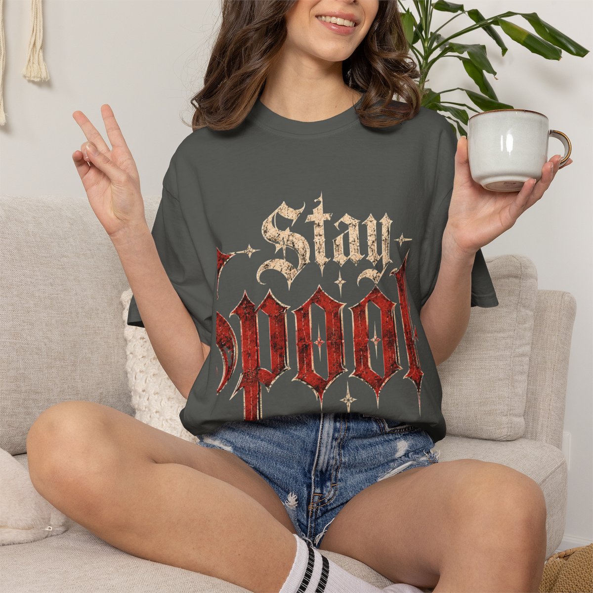 Stay Spooky Shirt, Gothic Halloween Lettering Garment-Dyed Comfort Tee