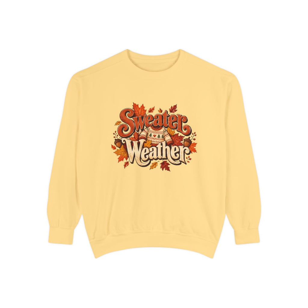 Sweater Weather Sweatshirt | Fall Leaves, Cozy Autumn Graphic