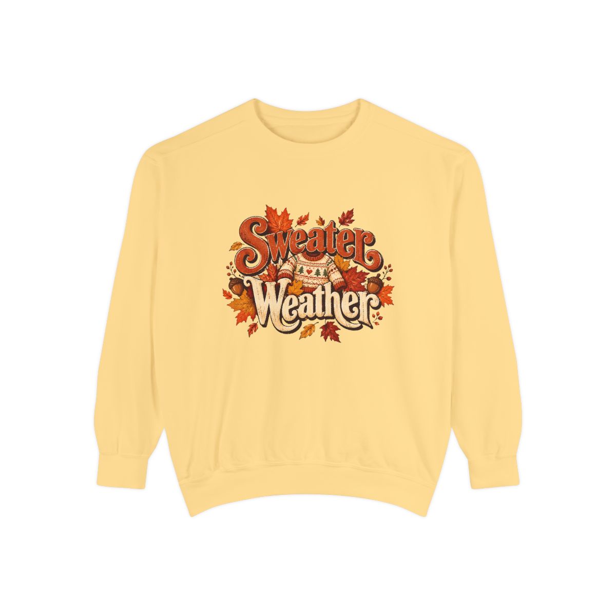 Sweater Weather Sweatshirt | Fall Leaves, Cozy Autumn Graphic