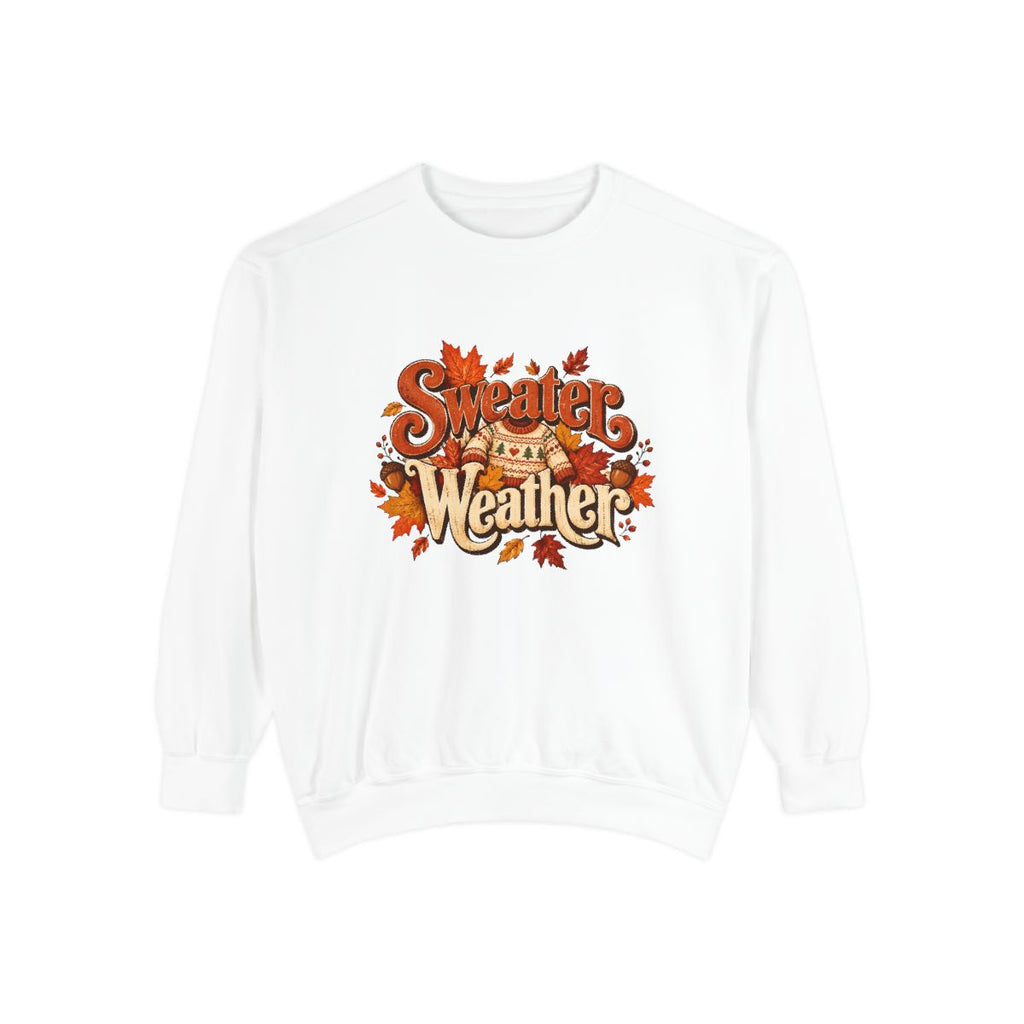 Sweater Weather Sweatshirt | Fall Leaves, Cozy Autumn Graphic