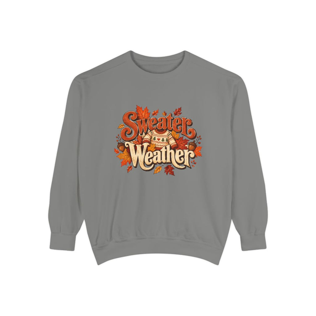 Sweater Weather Sweatshirt | Fall Leaves, Cozy Autumn Graphic