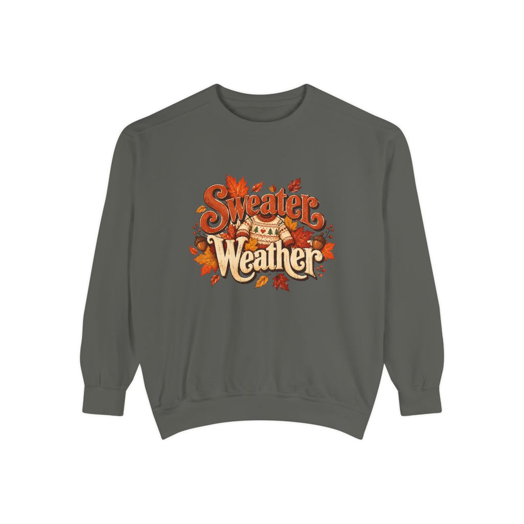 Sweater Weather Sweatshirt | Fall Leaves, Cozy Autumn Graphic