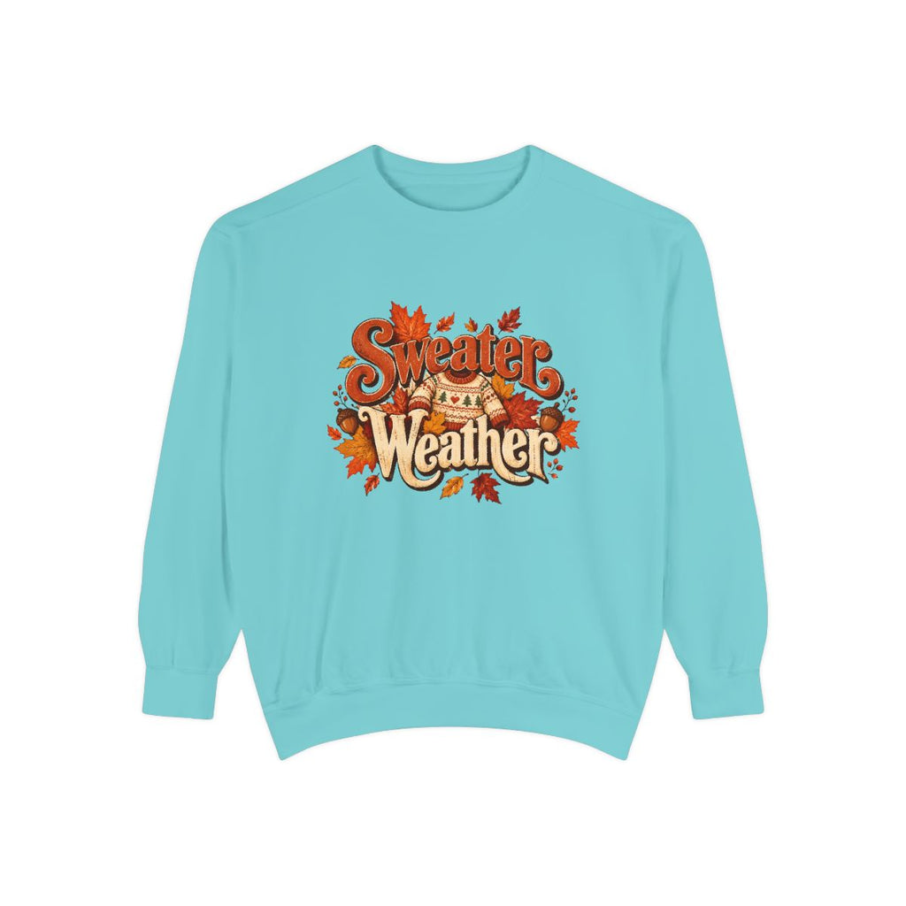 Sweater Weather Sweatshirt | Fall Leaves, Cozy Autumn Graphic