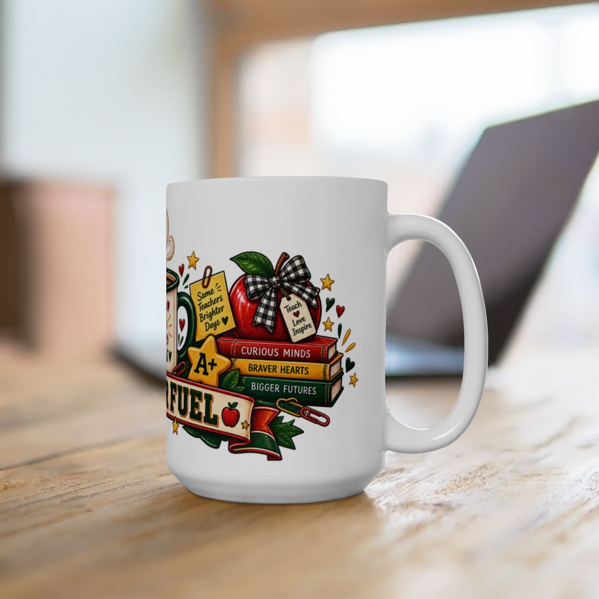 Teacher Fuel Mug | Coffee Teach Inspire Repeat, 11oz 15oz Ceramic