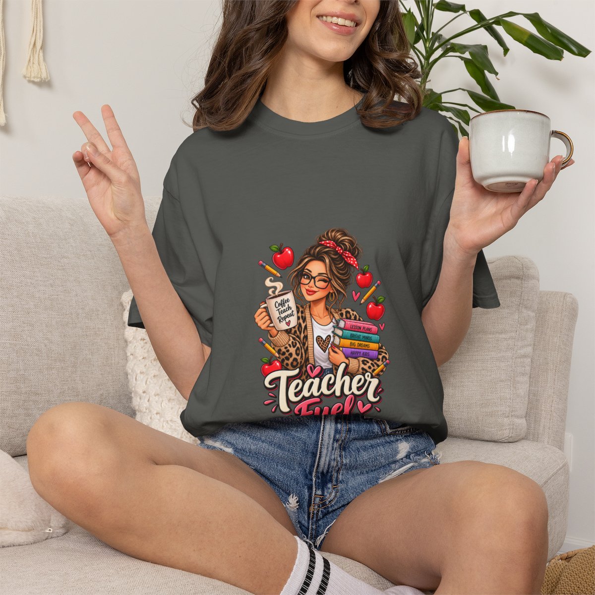 Teacher Fuel T-shirt | Coffee, Books, Apples Teacher Illustration