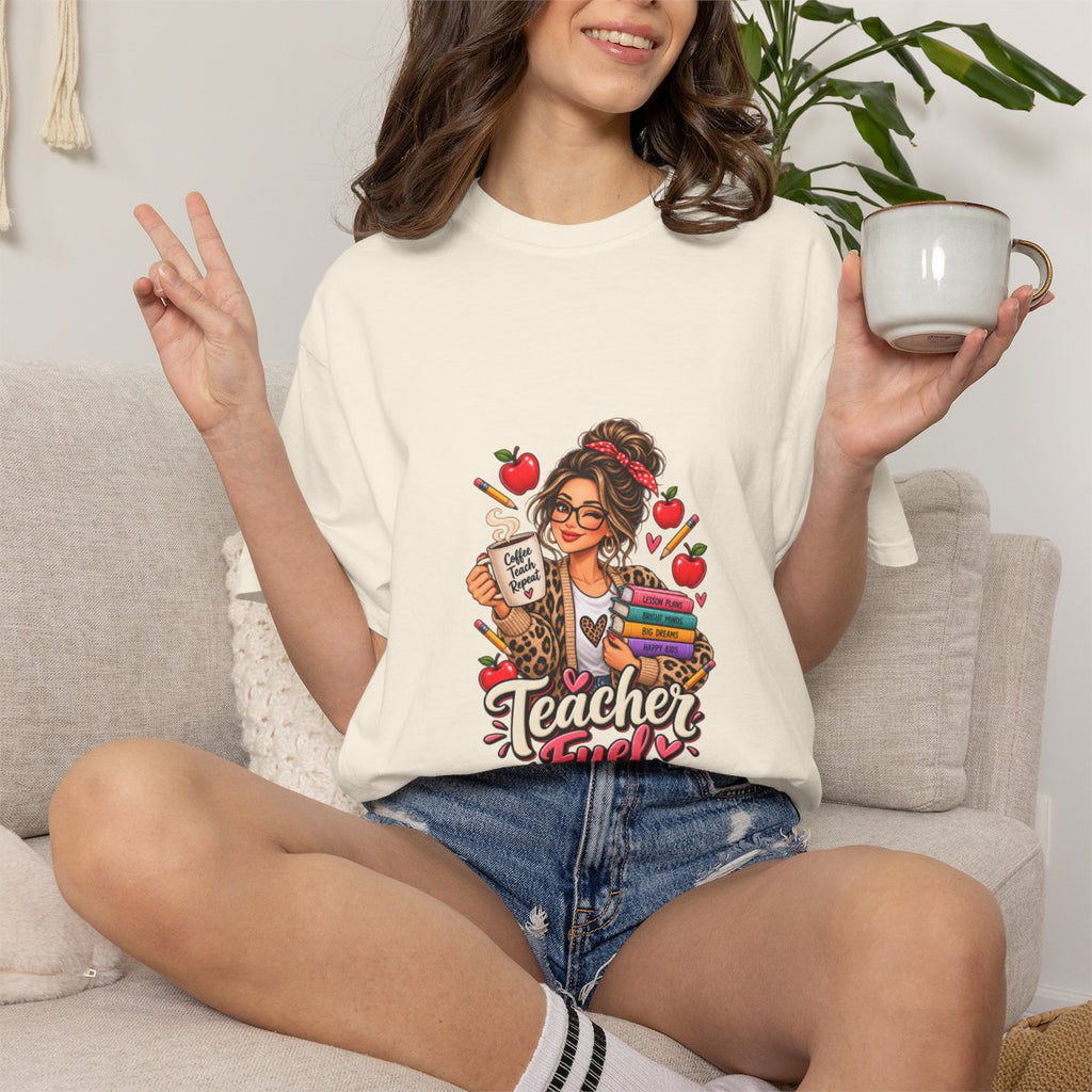 Teacher Fuel T-shirt | Coffee, Books, Apples Teacher Illustration