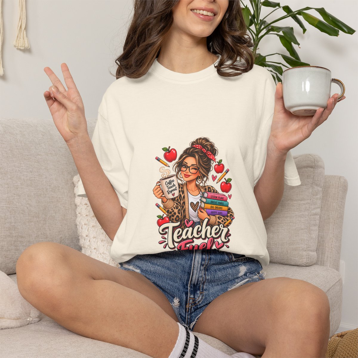 Teacher Fuel T-shirt | Coffee, Books, Apples Teacher Illustration