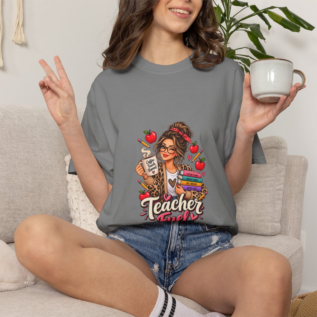 Teacher Fuel T-shirt | Coffee, Books, Apples Teacher Illustration