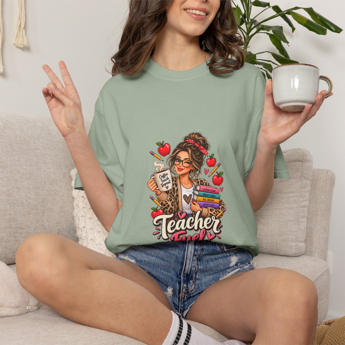 Teacher Fuel T-shirt | Coffee, Books, Apples Teacher Illustration