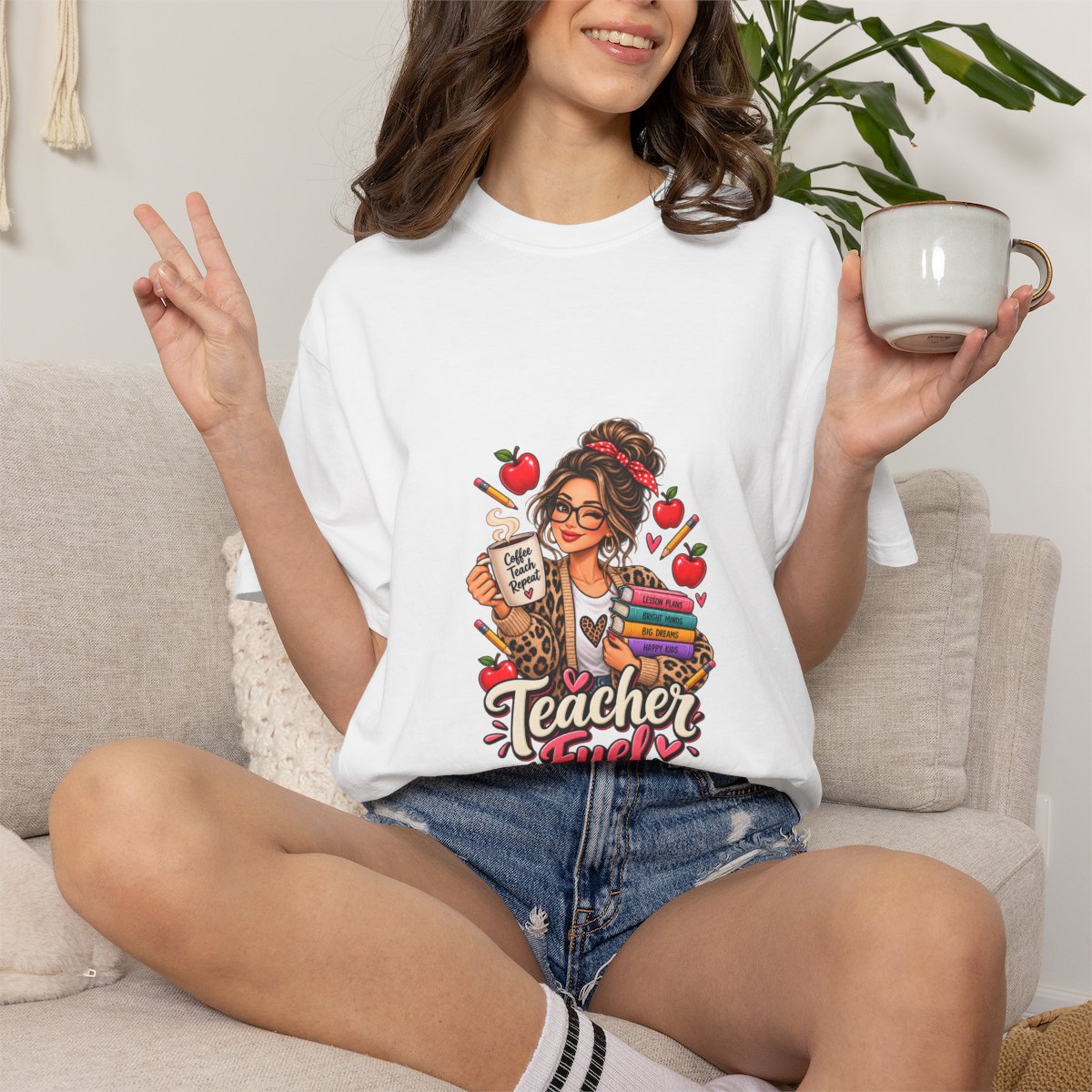 Teacher Fuel T-shirt | Coffee, Books, Apples Teacher Illustration