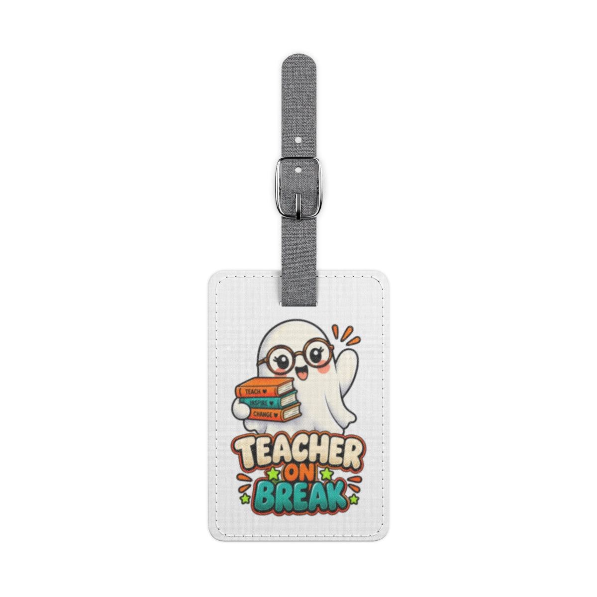 Teacher on Break Ghost Illustration luggage tag | Saffiano polyester rectangle
