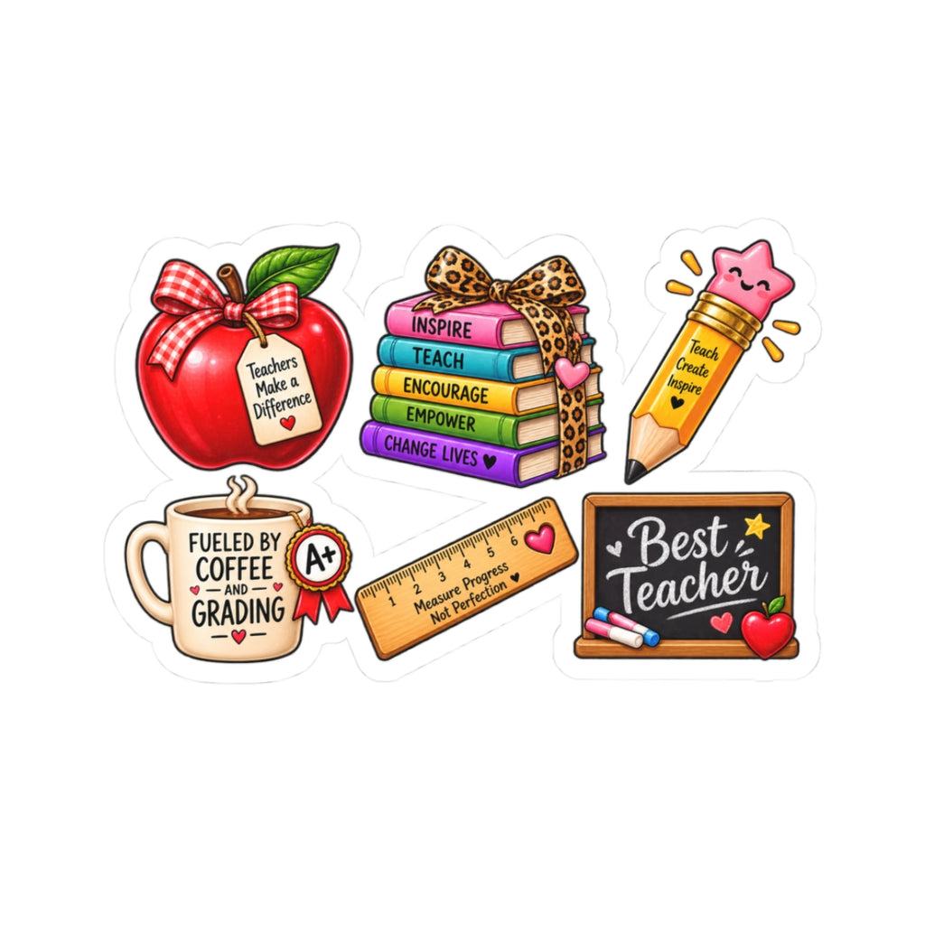 Teacher Sticker Set Kiss-Cut Stickers | Apple, Books, Pencil, Ruler