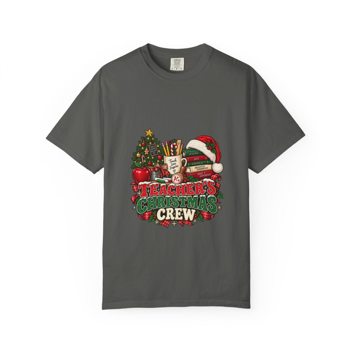 Teacher's Christmas Crew T-shirt | Holiday Teacher Tee, Santa Hat & Tree Design