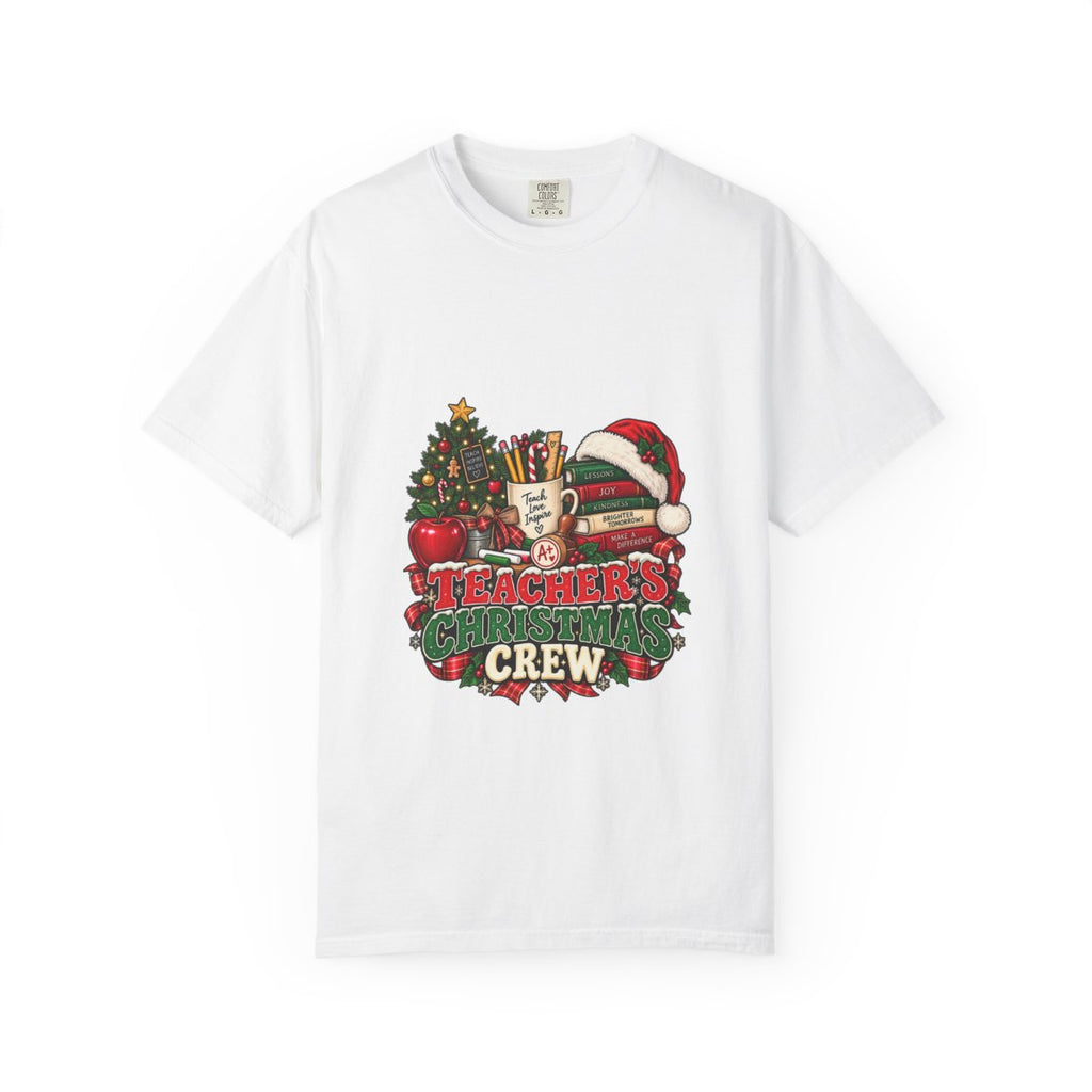 Teacher's Christmas Crew T-shirt | Holiday Teacher Tee, Santa Hat & Tree Design