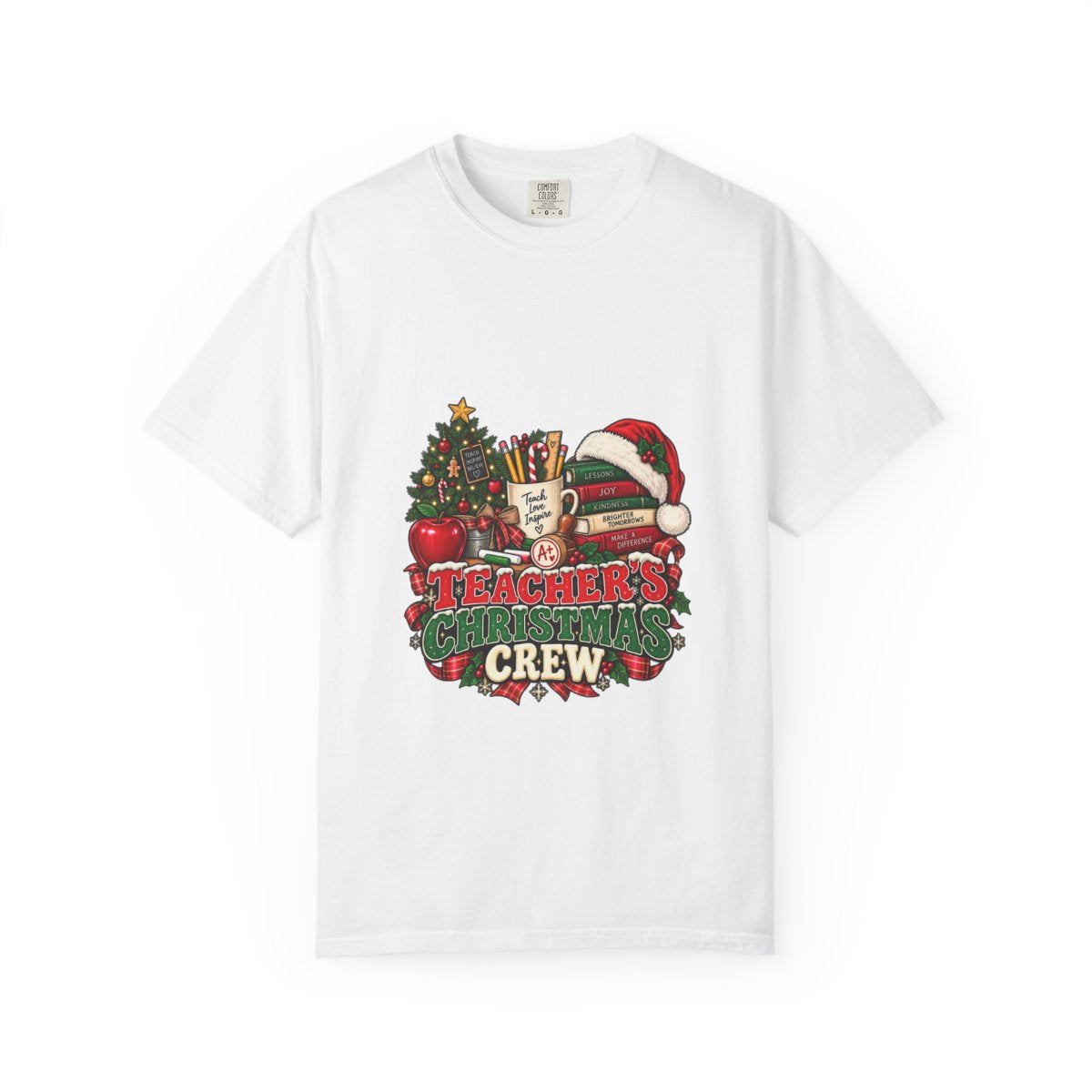 Teacher's Christmas Crew T-shirt | Holiday Teacher Tee, Santa Hat & Tree Design