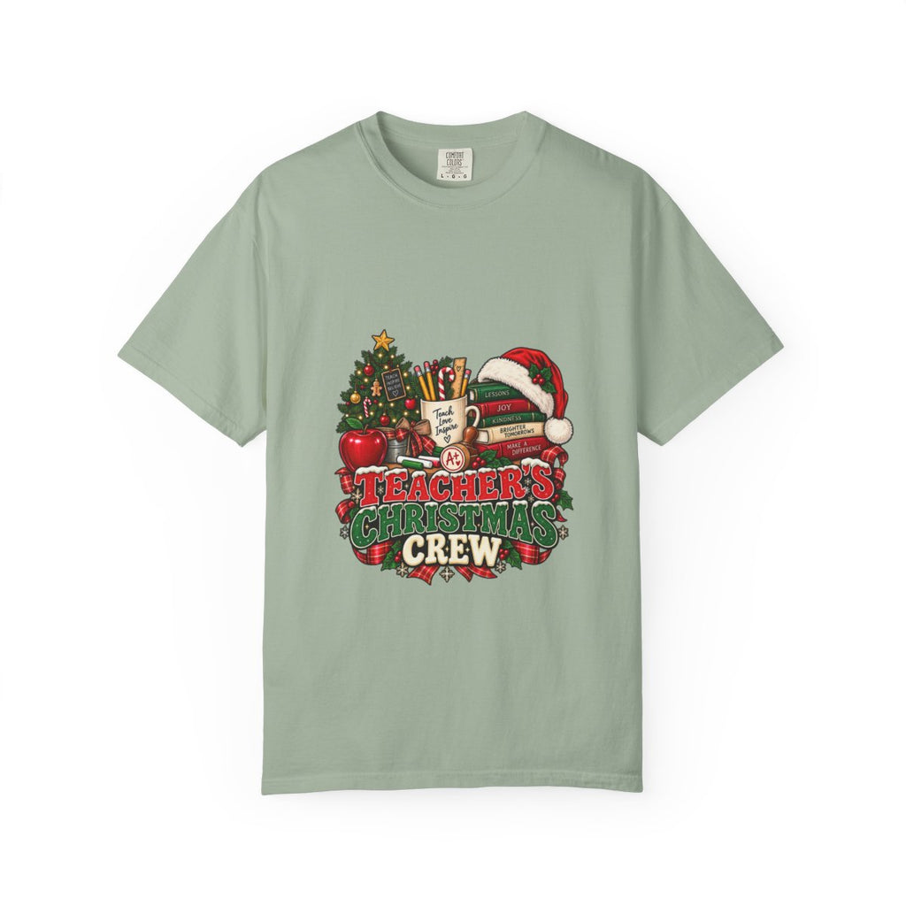 Teacher's Christmas Crew T-shirt | Holiday Teacher Tee, Santa Hat & Tree Design