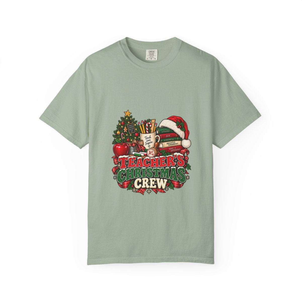 Teacher's Christmas Crew T-shirt | Holiday Teacher Tee, Santa Hat & Tree Design