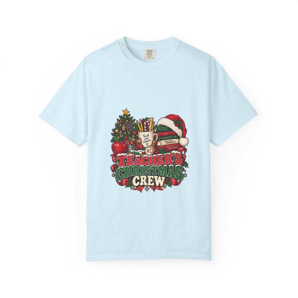 Teacher's Christmas Crew T-shirt | Holiday Teacher Tee, Santa Hat & Tree Design